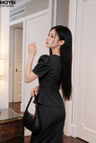 Set Công Sở Xám Áo Peplum Chân Váy Bút Chì Camille