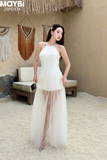 Đầm ôm voan cổ yếm dáng maxi