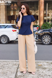 Quần ống rộng cotton lạnh lưng đắp xéo