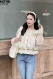 Áo bẹt vai chấm bi