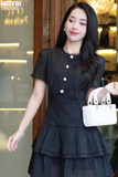 Đầm xoè tầng ngắn tay dáng mini