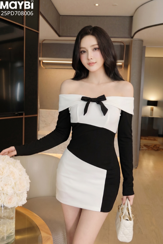 Đầm thun ôm trễ vai dài tay dáng mini