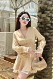 Đầm ôm xòe cổ V tay dài dáng mini