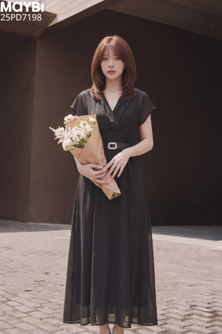 Đầm cổ V dáng midi
