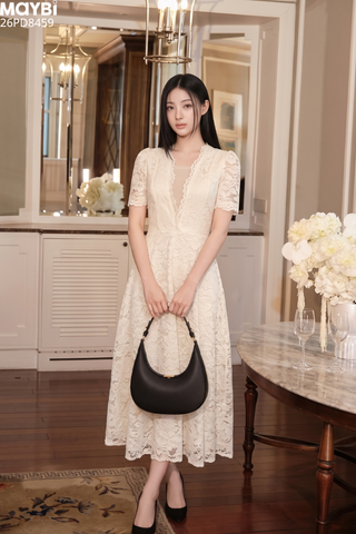 Đầm ren hoa trắng thanh lịch Élance