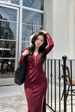 Đầm thun dài tay dáng midi