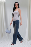 Quần jean ống suông wash màu xanh đậm