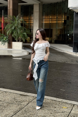 Áo ren bẹt vai phối bèo