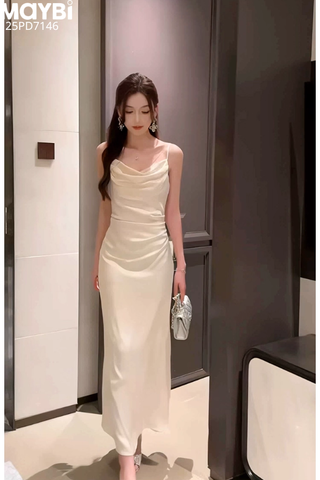 Đầm hai dây cổ đổ dáng midi