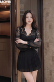 Đầm xòe xếp ly phối ren dáng mini