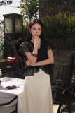 Set áo voan cổ V phối chân váy
