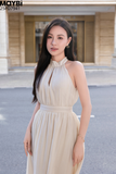 Đầm kem Cổ Yếm Dáng Dài Thanh Lịch