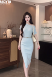 Đầm ôm body lệch vai dáng midi FREESIZE