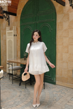 Set áo kiểu voan tơ ngắn tay chân váy xòe mini