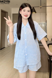Bộ pyjama ngắn suông sọc caro