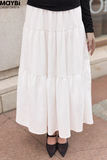 Chân váy xòe nhún tầng midi cotton