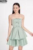 Đầm mini xòe phi tapta phối nơ trang trí