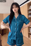 Bộ pyjama ngắn suông lụa tay ngắn viền