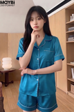 Bộ pyjama ngắn suông lụa tay ngắn viền