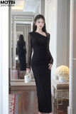 Đầm thun ôm dài tay dáng maxi