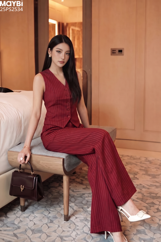 Set vest áo gile quần dài sọc
