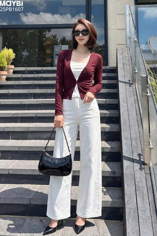 Quần jean ống suông lưng cao viền túi tròn