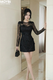 Đầm phối ren dài tay dáng mini