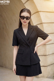 Set áo blazer chân váy xếp ly đen