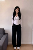 Quần nỉ da cá dáng suông đính dây rút