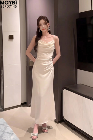Đầm hai dây cổ đổ dáng midi