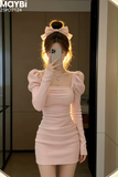 Đầm ôm cổ vuông dài tay dáng mini