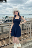 Đầm hai dây xòe dệt kim dáng mini