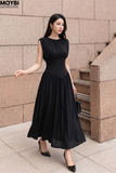 Đầm thun maxi đen nhún tùng xòe( Tặng áo chống nắng 26PO8745)