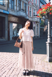 Chân Váy Cotton Đũi Dáng Dài Xếp Nhún Sarah