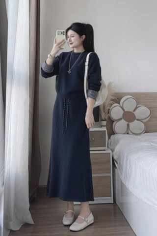 set áo chân váy dài tay phối kiểu