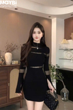 Đầm nhung ôm tay loe dáng mini