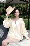 Set áo bẹt vai tằm ánh và quần short tafta Serena