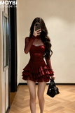 Đầm xòe tầng dài tay dáng mini