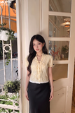 Áo Kiểu Nữ Tay Phồng Cổ Trụ Buộc Nơ Lai Áo Phối Ren