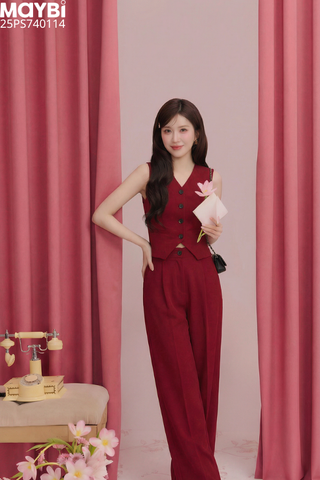 Set áo gile quần culottes dài ống rộng