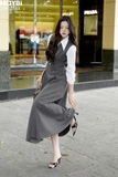 Set áo sơ mi phối đầm xòe dáng midi