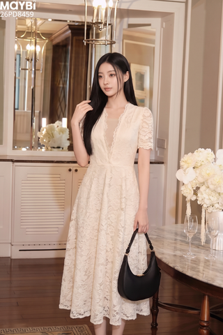 Đầm ren hoa trắng thanh lịch Élance