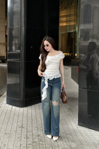 Áo ren bẹt vai phối bèo
