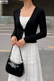 Áo Cardigan Thun Gân Tay Dài Cổ V Cài Cúc