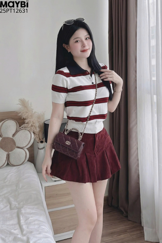 Chân váy kaki xếp ly xòe mini