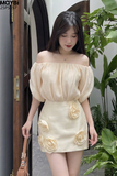 Set áo bẹt vai chân váy A đính hoa dáng mini