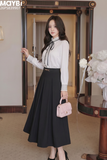 Set áo sơ mi phối bố và chân váy dài xếp ly Éloise Set