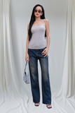 Quần jean ống suông wash màu xanh đậm