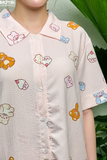 Bộ pyjama ngắn suông ngắn tay in hình gấu