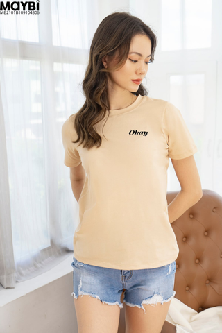 Áo form medium thun cotton be in chữ đen Okay